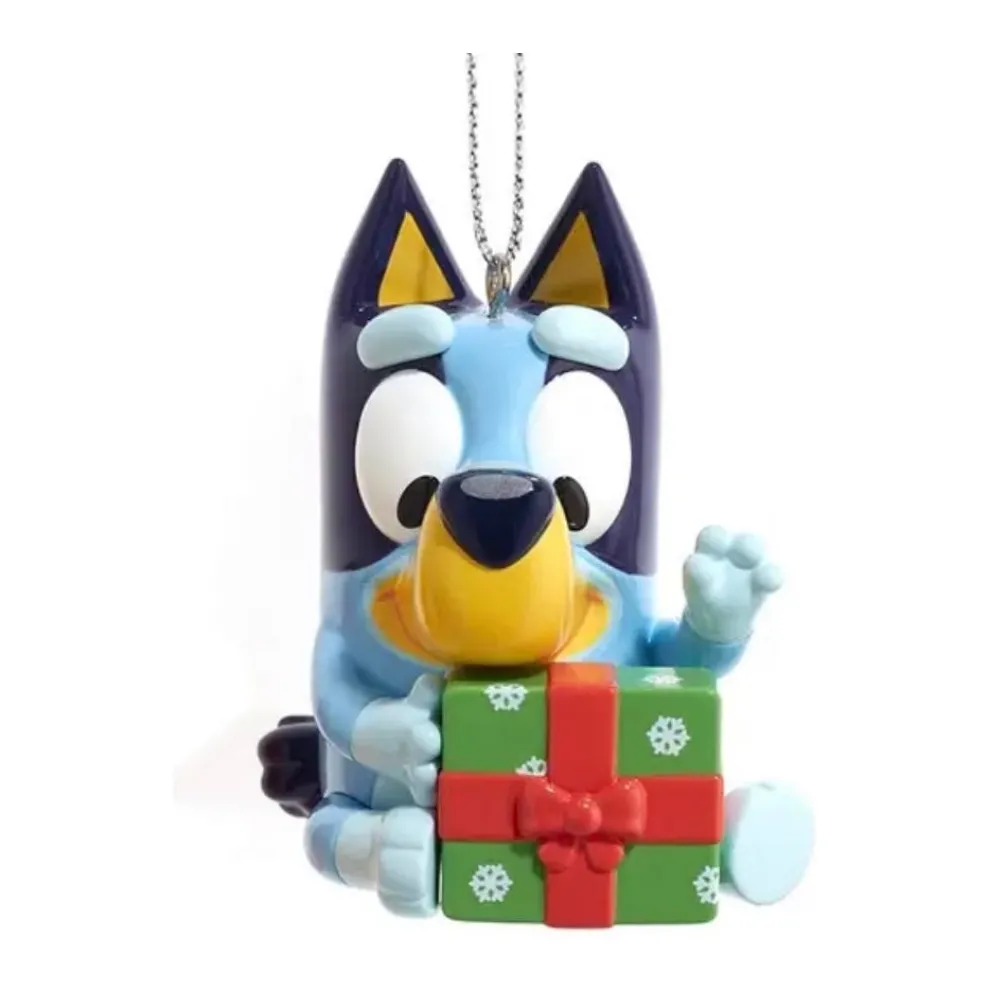 Bluey and Friends 3" Character Christmas Ornament - BLUEY WITH PRESENT - Owl & Goose Gifts