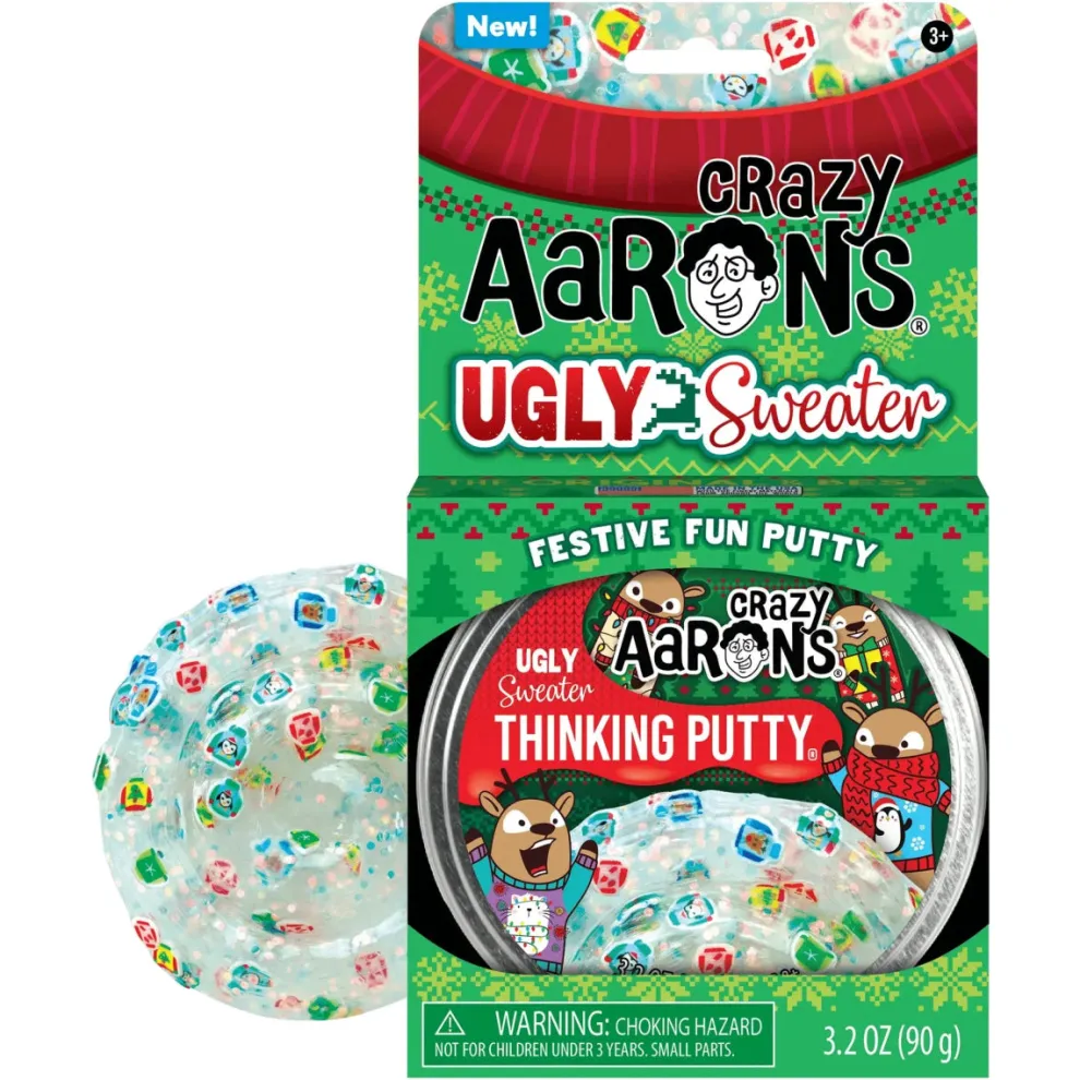 Crazy Aarons Santa's Ugly Sweater Full Size 4 Inch Thinking Putty Tin - Owl & Goose Gifts