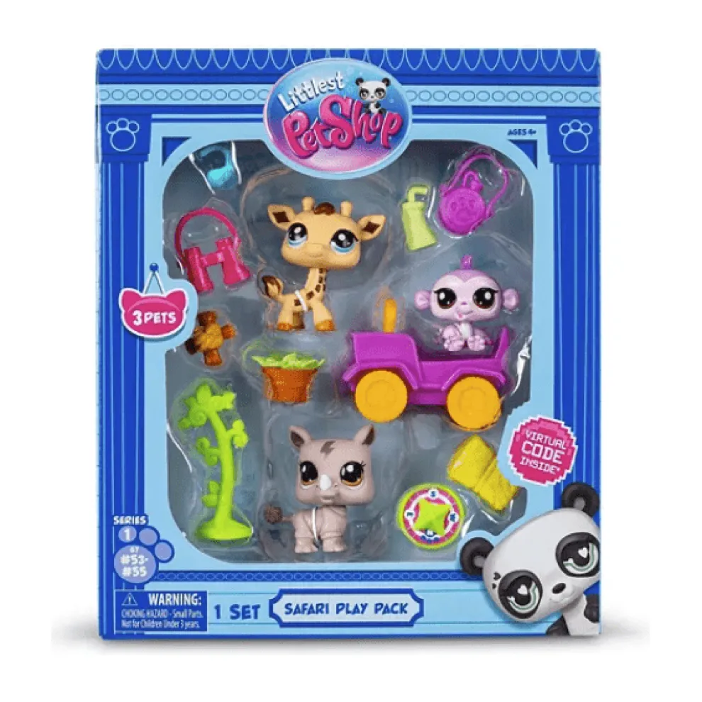 Littlest Pet Shop Gen 7 Safari Play Pack - #53 Giraffe, #54 Monkey, #55 Rhino - Owl & Goose Gifts