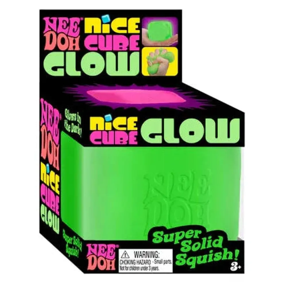Nee Doh Nice Cube GLOW 2.5 Inch Squish Ball Fidget Toy - Owl & Goose Gifts