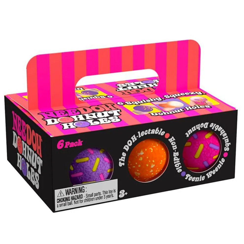 Nee Doh Teenie Dohnut Holes 1.5 Inch Squish Ball Fidget Toy - Set of 6 - Owl & Goose Gifts