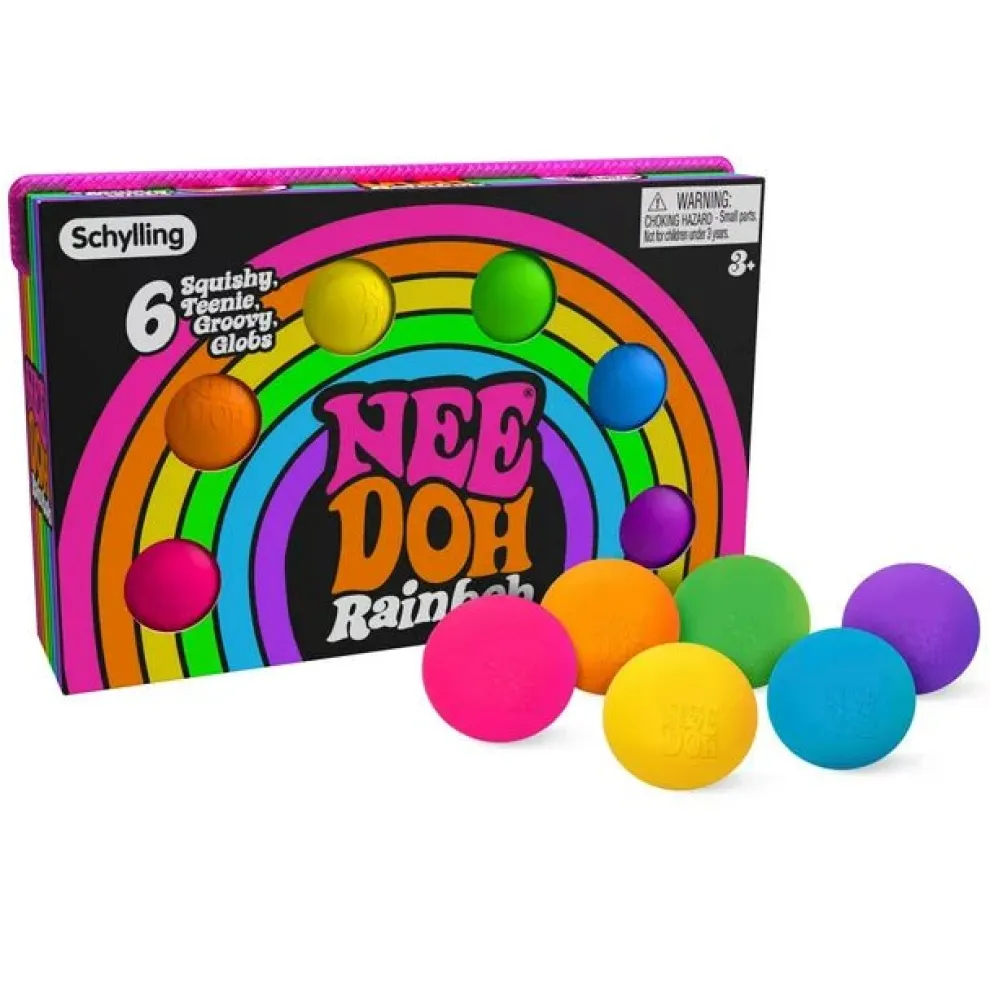Nee Doh Teenie Rainboh 1.5 Inch Squish Ball Fidget Toy - Set of 6 - Owl & Goose Gifts