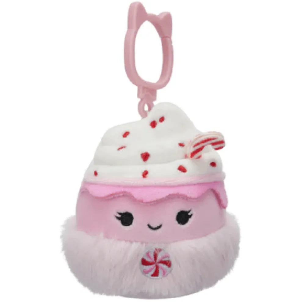 Squishmallow 3.5 Inch Ethel the Peppermint Latte Christmas Plush Clip