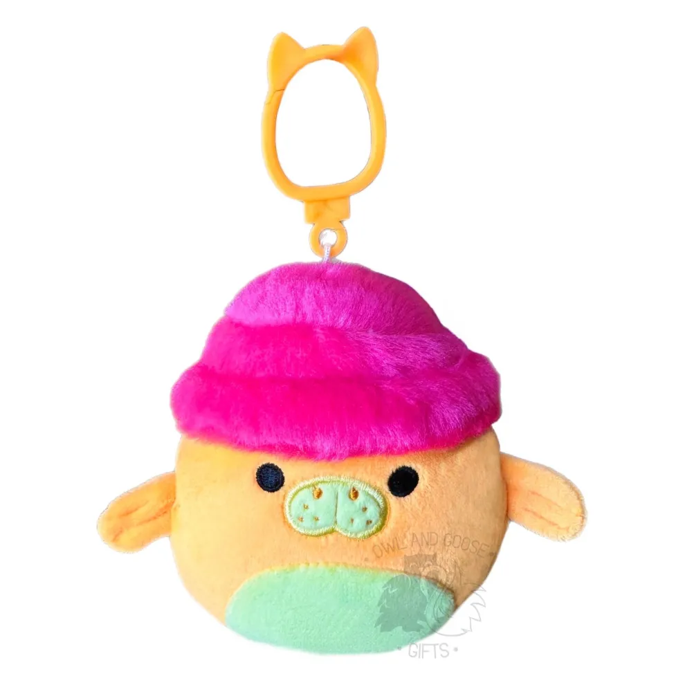 Squishmallow 3.5 Inch Barkev the Manatee with Bucket Hat Plush Clip - Owl & Goose Gifts