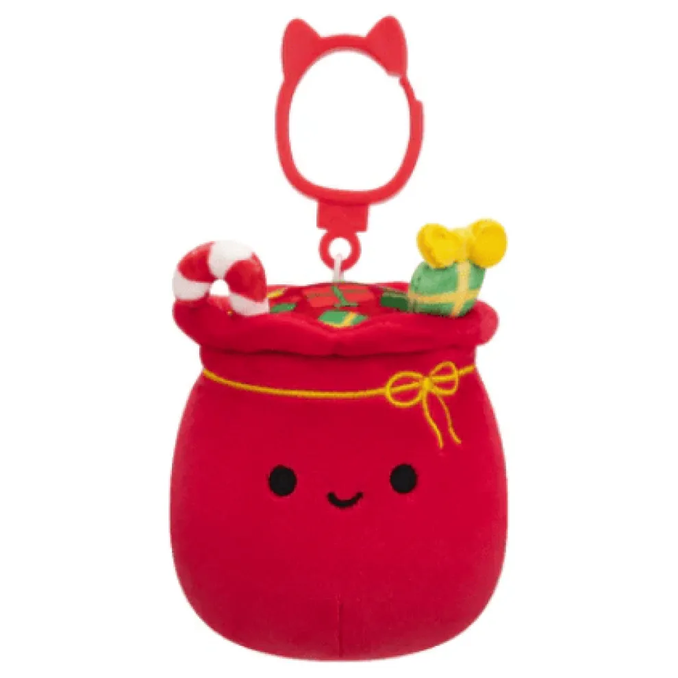 Squishmallow 3.5 Inch Lowell the Bag of Toys Christmas Plush Clip - Owl & Goose Gifts