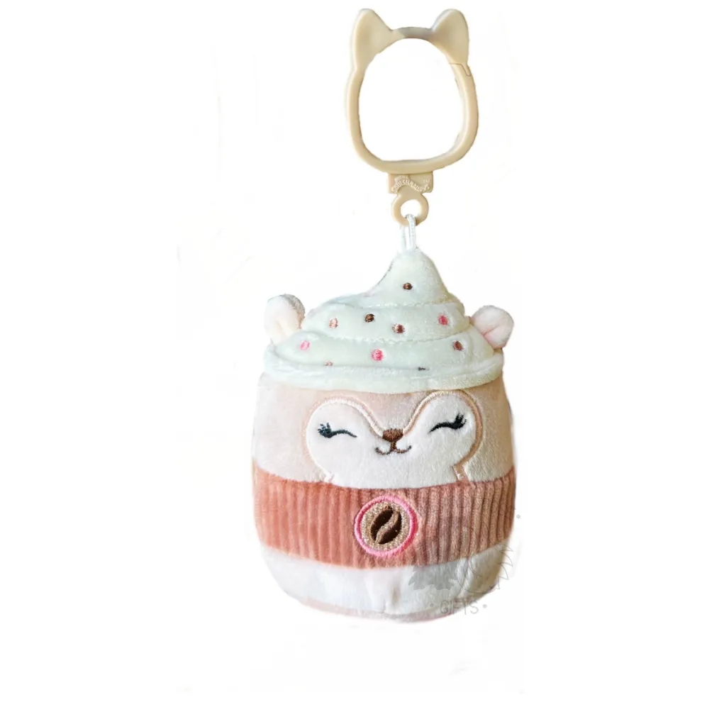 Squishmallow 3.5 Inch Reza the Latte Squirrel Plush Clip - Owl & Goose Gifts