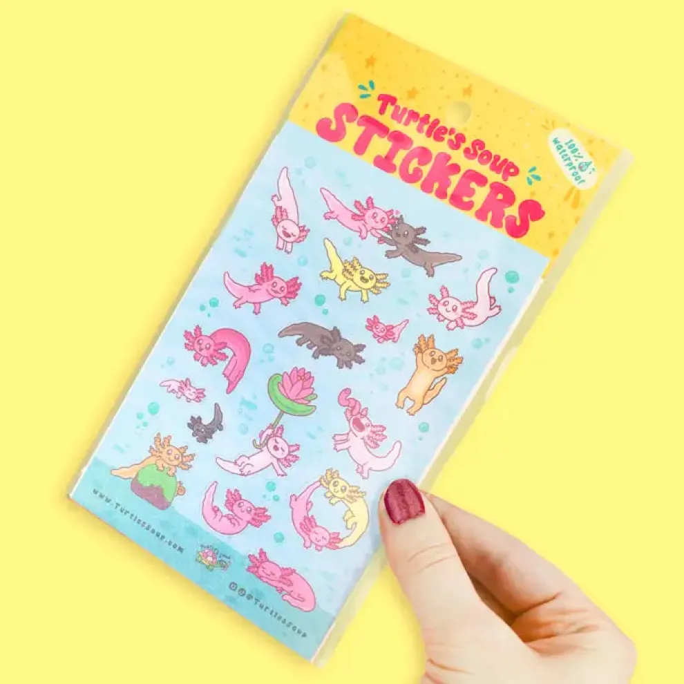 Turtle's Soup Axolotl Cute Vinyl Sticker Sheet