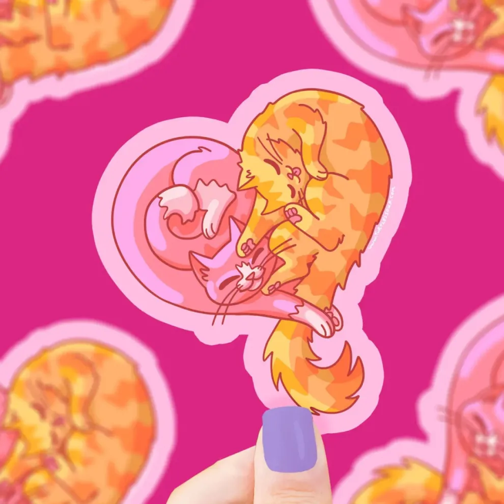 Turtle's Soup Cat Heart Valentine Vinyl Sticker - Owl & Goose Gifts