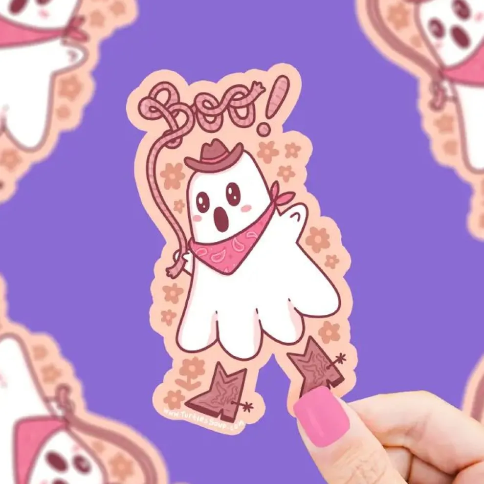 Turtle's Soup Ghost Cowboy Halloween Vinyl Sticker - Owl & Goose Gifts