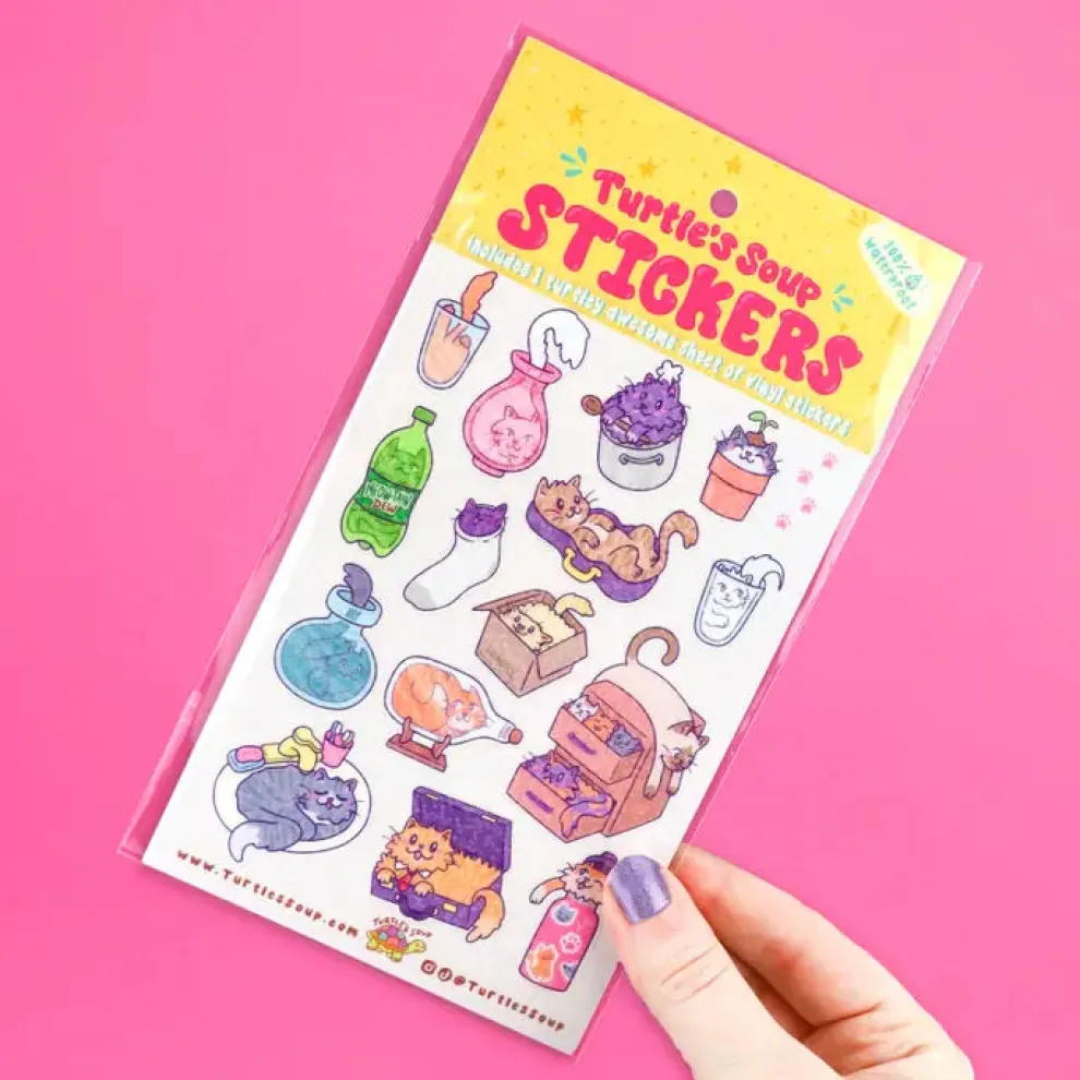 Turtle's Soup Liquid Cats Vinyl Sticker Sheet