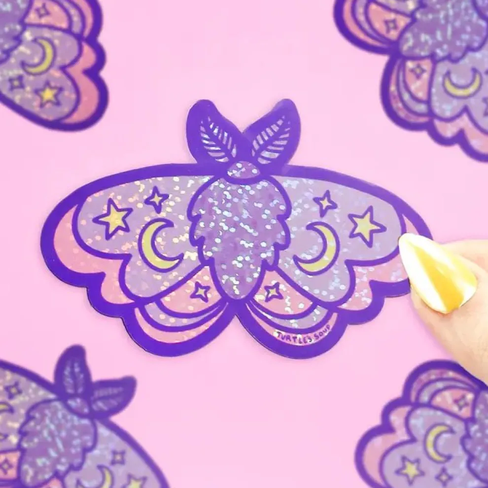 Turtle's Soup Moon Moth Glitter Halloween Vinyl Sticker - Owl & Goose Gifts