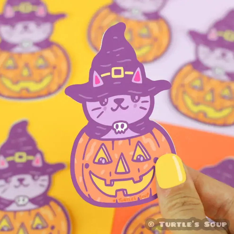 Turtle's Soup Pumpkin Kitty Halloween Vinyl Sticker