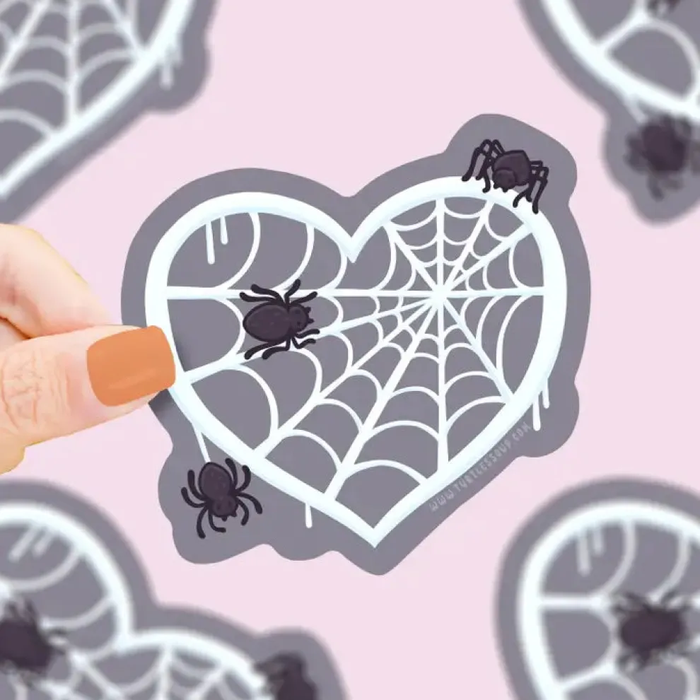 Turtle's Soup Spooky Spiderweb Heart Halloween Vinyl Sticker