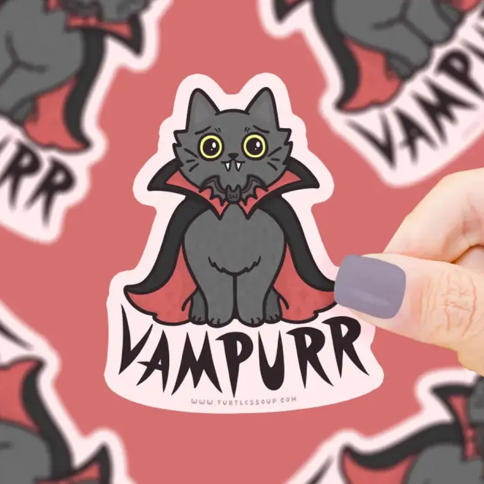 Turtle's Soup Vampurr Black Cat Halloween Vinyl Sticker