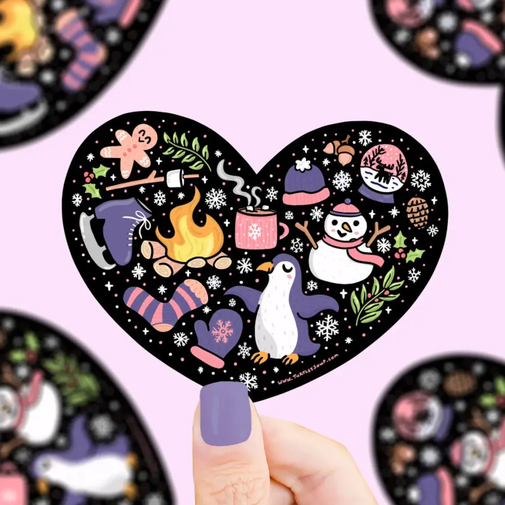 Turtle's Soup Winter Heart Holiday Vinyl Sticker - Owl & Goose Gifts