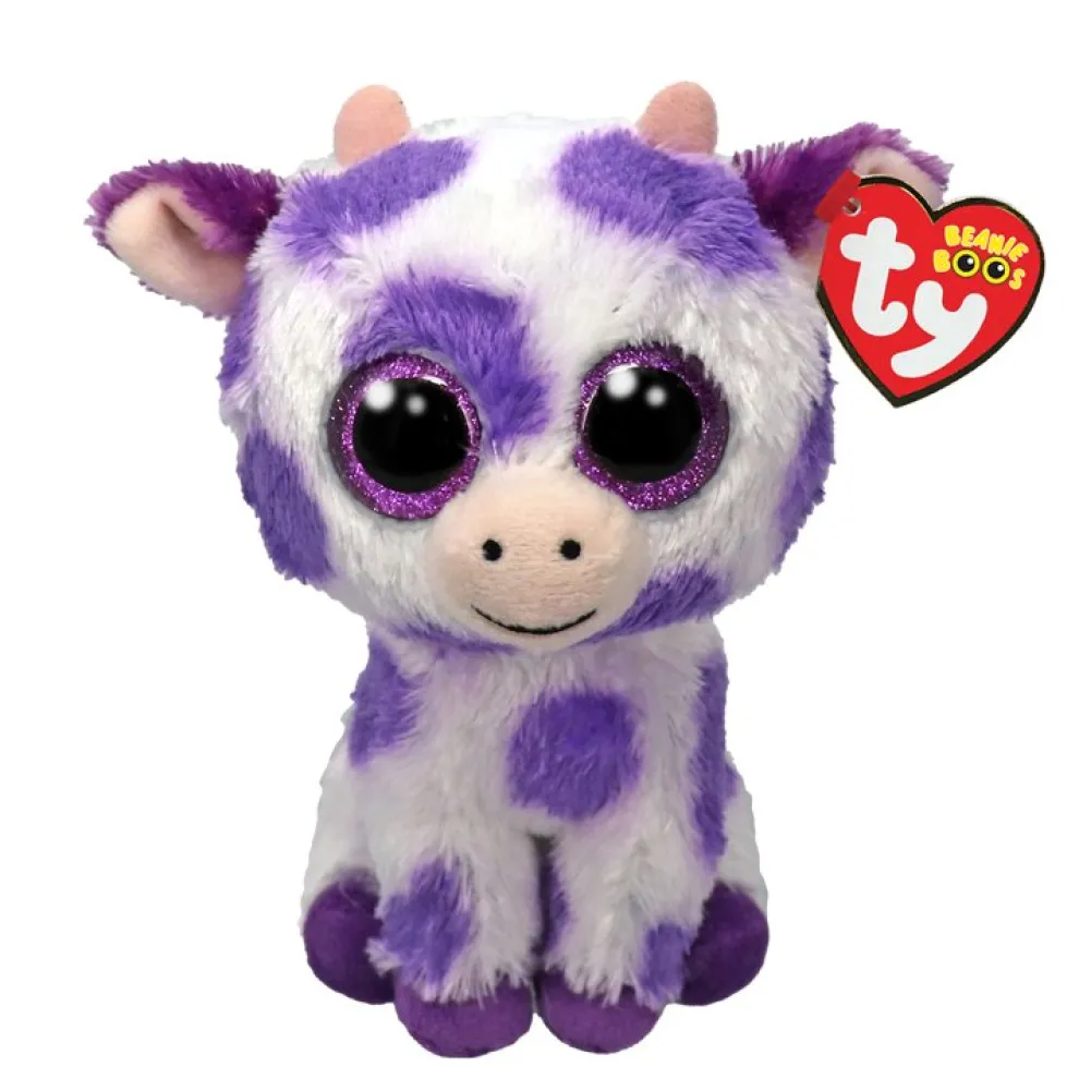 Ty Beanie Boos 6 Inch Ethel the Purple Cow Plush Toy - Owl & Goose Gifts